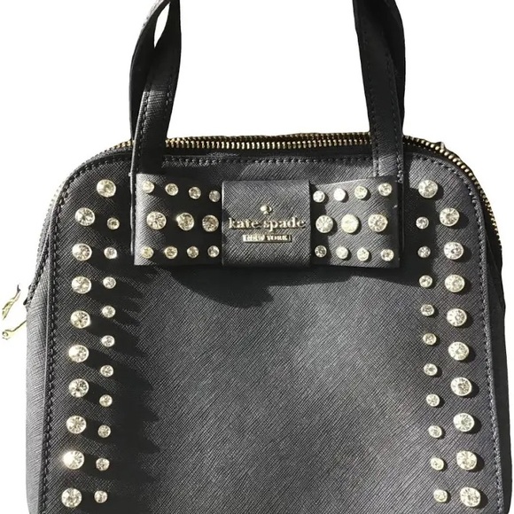 kate spade Handbags - Kate Spade-navy satchel with crystal-studded bow. Like New!!